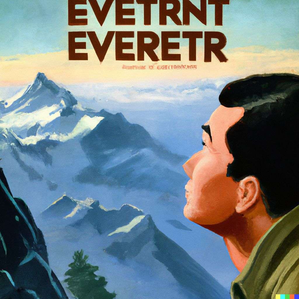 someone gazing at Mount Everest, movie poster from the '40s
